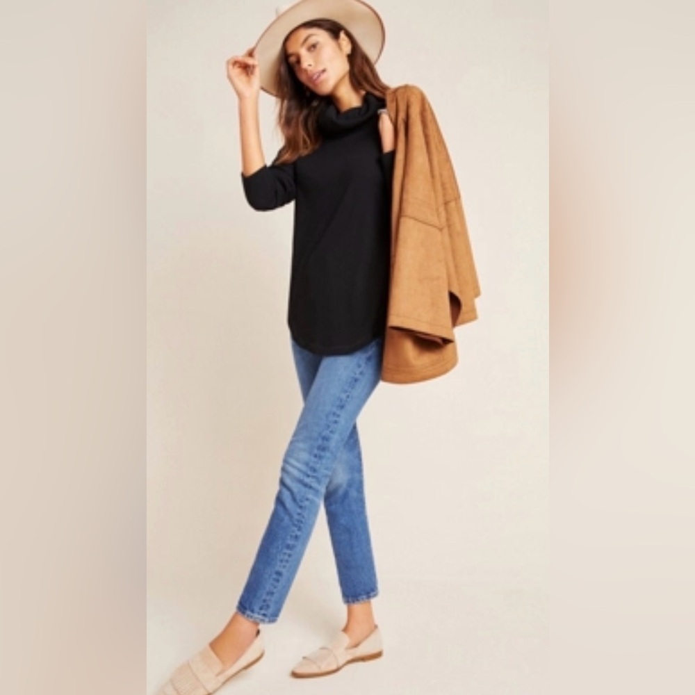 MAEVE Ainsley Waffle Knit Thermal Pullover Turtleneck Sweater Black Women's S - Picture 1 of 12
